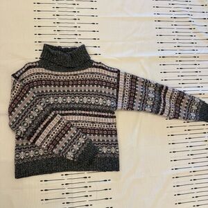Cozy Fair Isle Turtleneck Sweater - Grey Multi